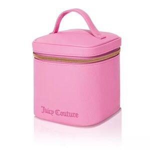 Juicy Couture Y2K Embroidered Logo Pink Faux Leather Travel Cosmetics Bag